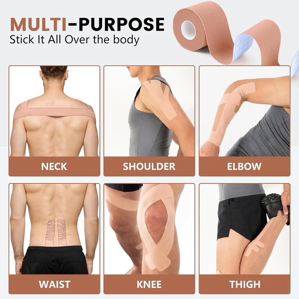 5-Rollen Kinesiologie-Tape, vorgeschnitten |   Wasserdichtes, elastisches Sportband, selbstklebendes Sportband zur Linderung von Muskelschmerzen und zur Unterstützung der Gelenk