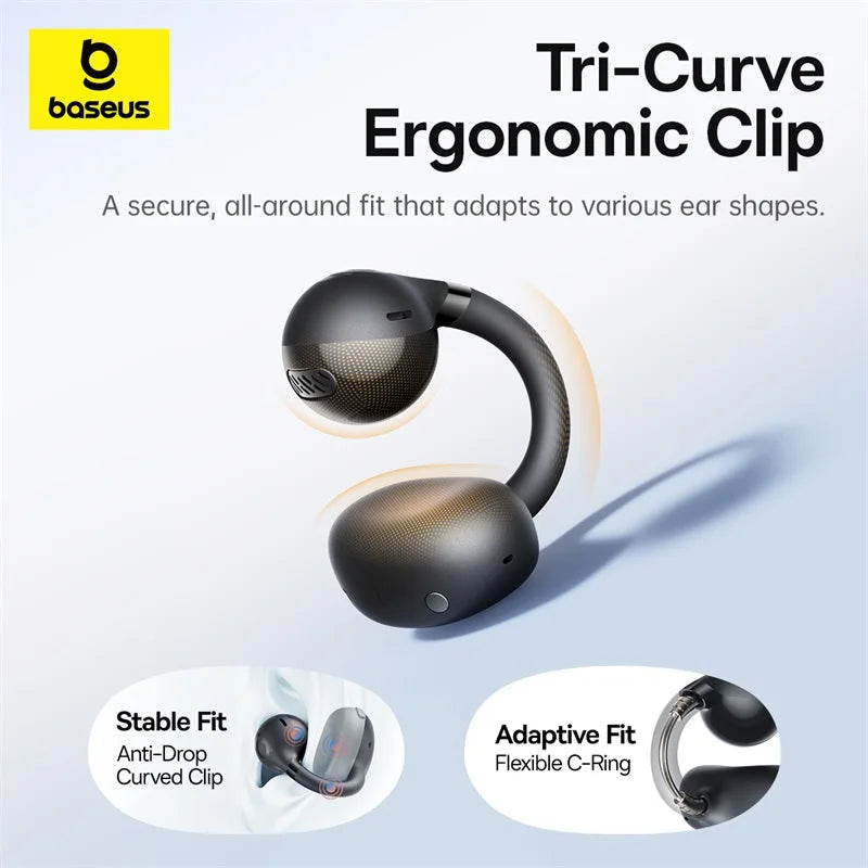 Baseus BC1 Ohrclip-Ohrhörer, kabellose Open-Ear-Kopfhörer, Bluetooth 6.0, Clip-on-Sportkopfhörer, 4 Mikrofone, Super-Bass, IP55, Ohrhörer