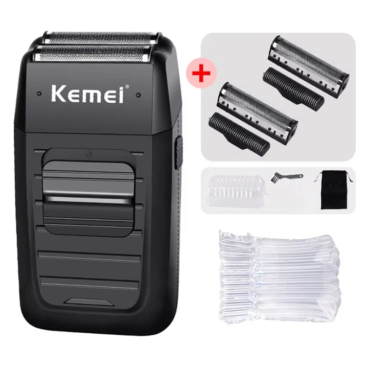 Kemei wiederaufladbarer Akku-Rasierer für Männer, Twin-Klinge, hin- und hergehender Bartrasierer, Gesichtspflege, multifunktionaler starker Trimmer KM-1102