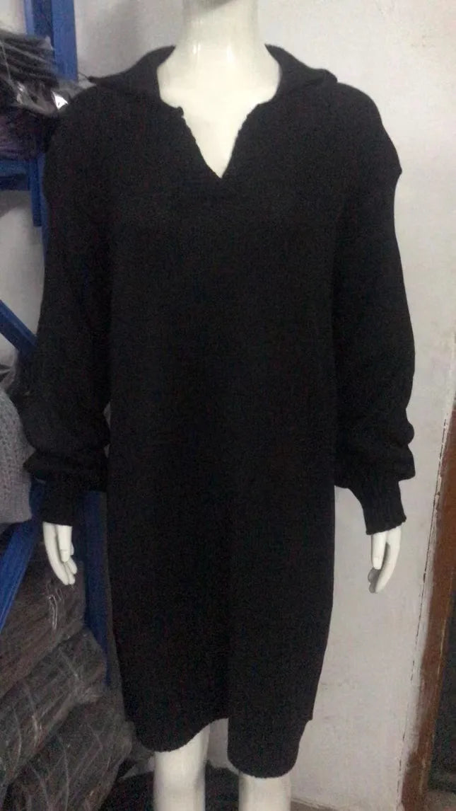 Kleider Damen Herbst Einfarbig Revers Lange Ärmel Einfarbig frauen Büro Pendeln Kleid Roupas Para Festa A Noite Feminina