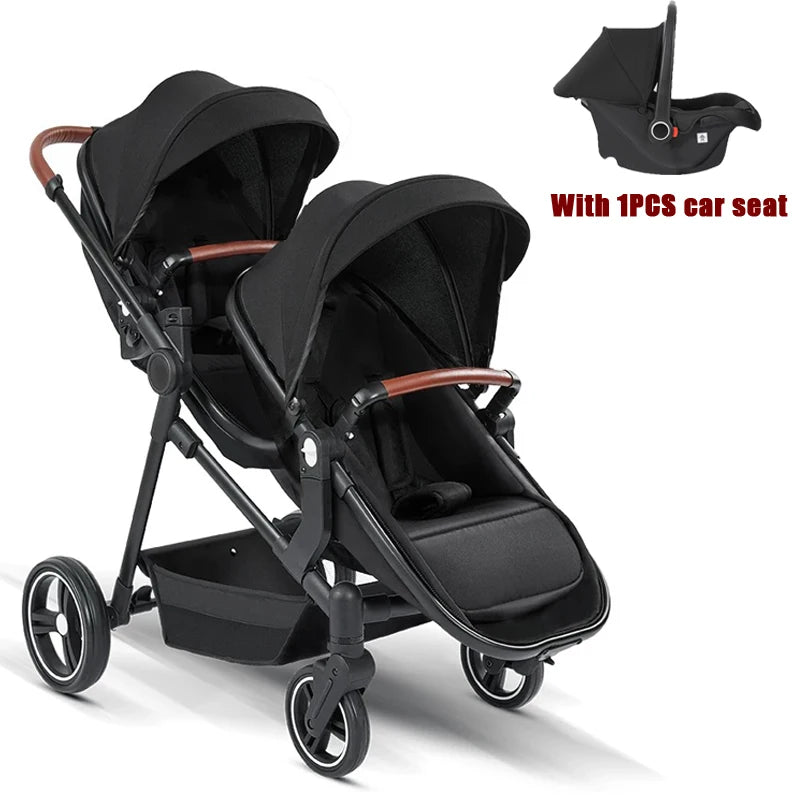3-in-1-Kinderwagen für Zwillinge mit Autositz. Leichter, kleiner, gefalteter Handgepäck-Kinderwagen, multifunktionale Kinderwagen