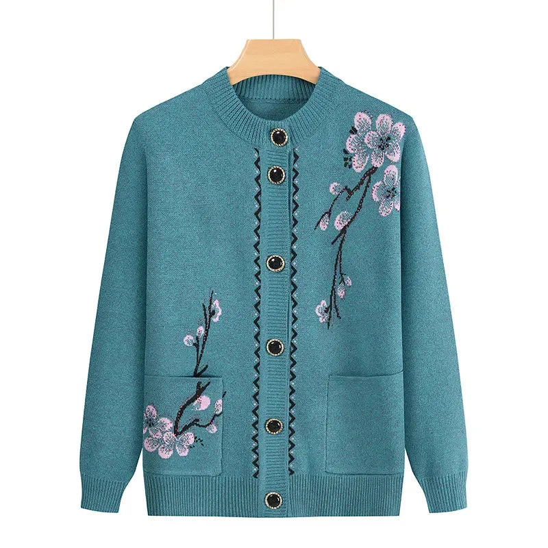 Oma Strickjacke Mittleren Alters und Ältere Frauen Pullover Mantel Frühling Herbst Warme Lange Ärmel Stricken Tops Mutter Geladen