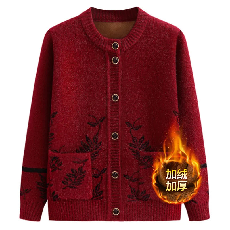 Neue Mittleren Alters Ältere frauen Pullover Frühling Herbst Strickjacke Samt Verdicken Mutter Gestrickte Top Oma Winter Warme Mantel