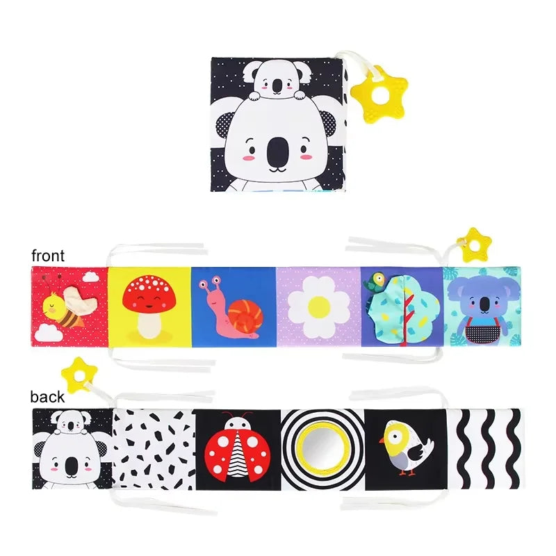 Baby Stoffbuch Hochkontrast-Babyspielzeug 0M+ Neugeborenen-Krippenspielzeug Schwarz-Weiß Tier-Sensorik-Stoffbücher Montessori-Spielzeug