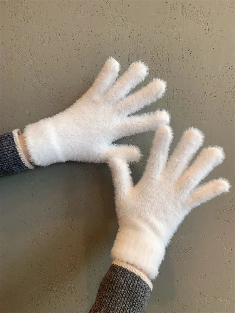 Mode Winter Nerz Samt Fünf Finger Handschuhe Plüsch Warme Kalt-proof Handschuhe Frauen Im Freien Radfahren Einfarbig Wistiti Fäustlinge
