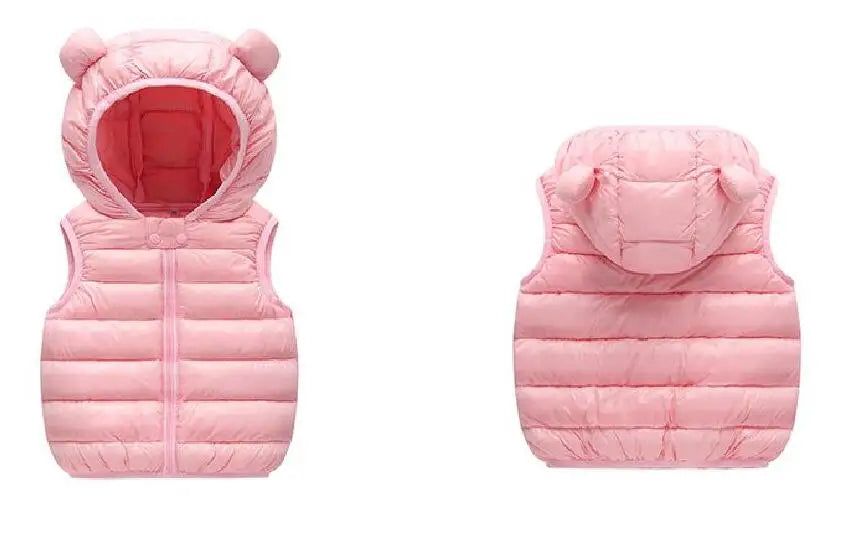 Neue Baby Jungen Mädchen Warme Daunenweste Herbst Winter Baumwolle Weste Mit Ohren Kinder Oberbekleidung Kinder Kleidung Kapuzenjacke Westen