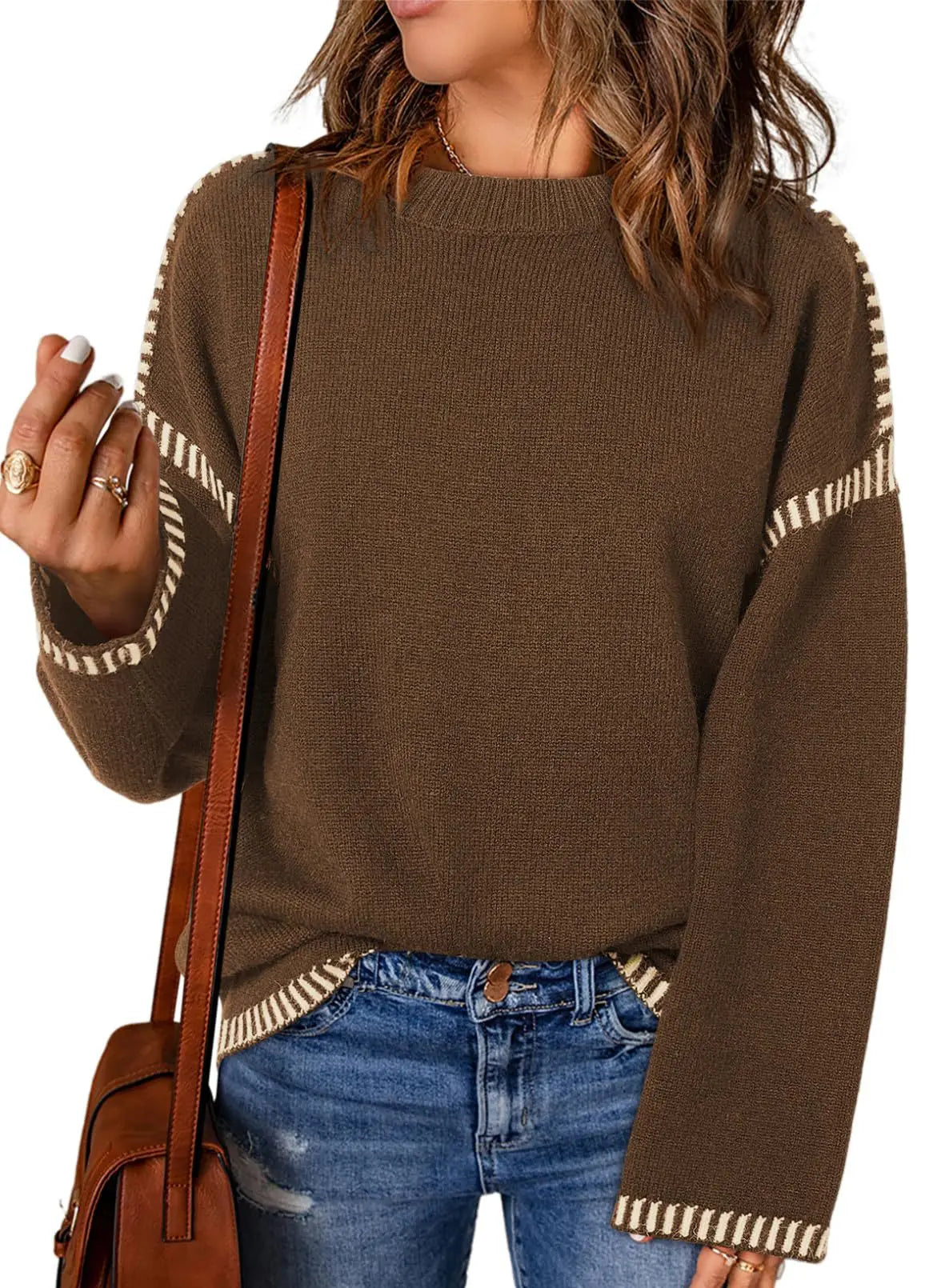 Strickwaren Damen Kleidung Sueter Roupas Femininas Damen Winter Strickpullover Rundhalsausschnitt Lose Lange Ärmel Herbst Mode 2025