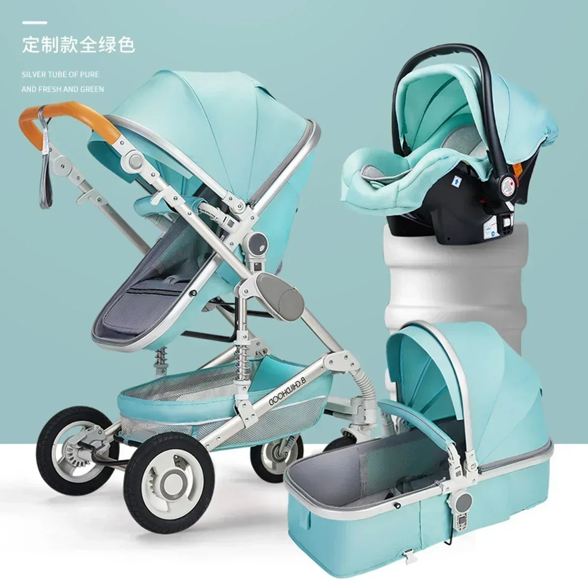 3-in-1-Kinderwagen, klappbar, beidseitig nutzbar, für alle Jahreszeiten, Kinderwagen, Babykutsche, hohe Sitzposition, für Neugeborene, Reisen