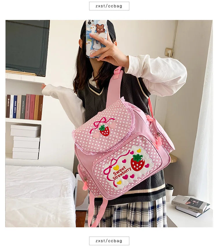 Strawberry Embroidered Backpack
