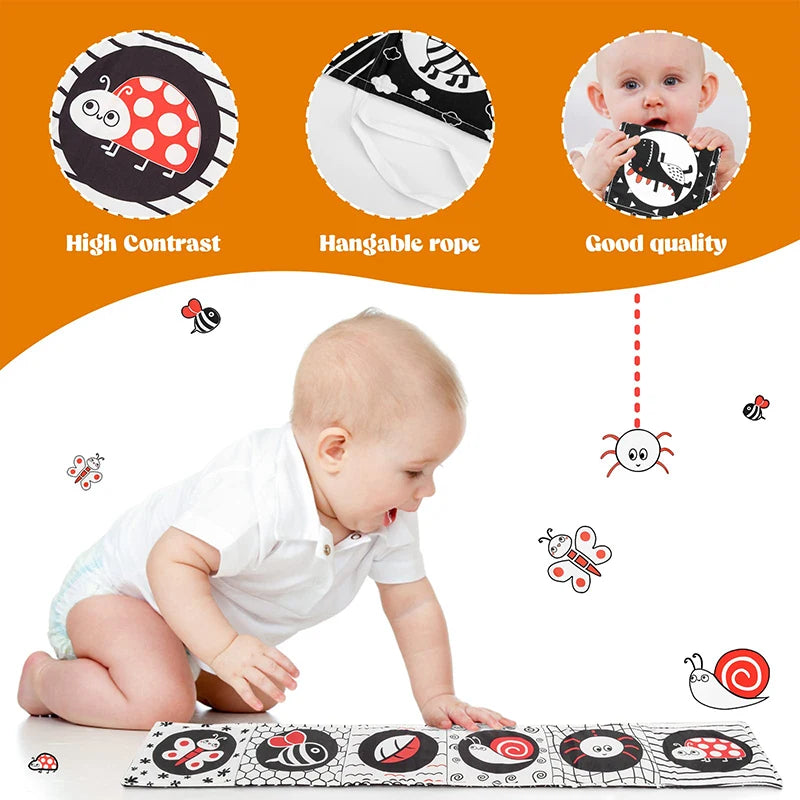 Weiche Babybücher, 3D-Touch-Feeling, kontrastreiches Stoffbuch, sensorisches frühes Lernen, Kinderwagenspielzeug für Kleinkinder, Geschenke von 0–12 Monaten