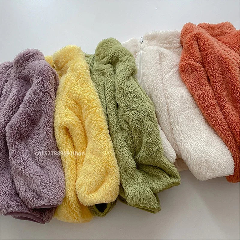 Rosa Mädchen-Jacken, Herbstmantel, Winter-Thermo-Fleecejacke für Kinder, 1, 2, 3, 4, 5 Jahre, Kindermäntel, warme koreanische Oberbekleidung