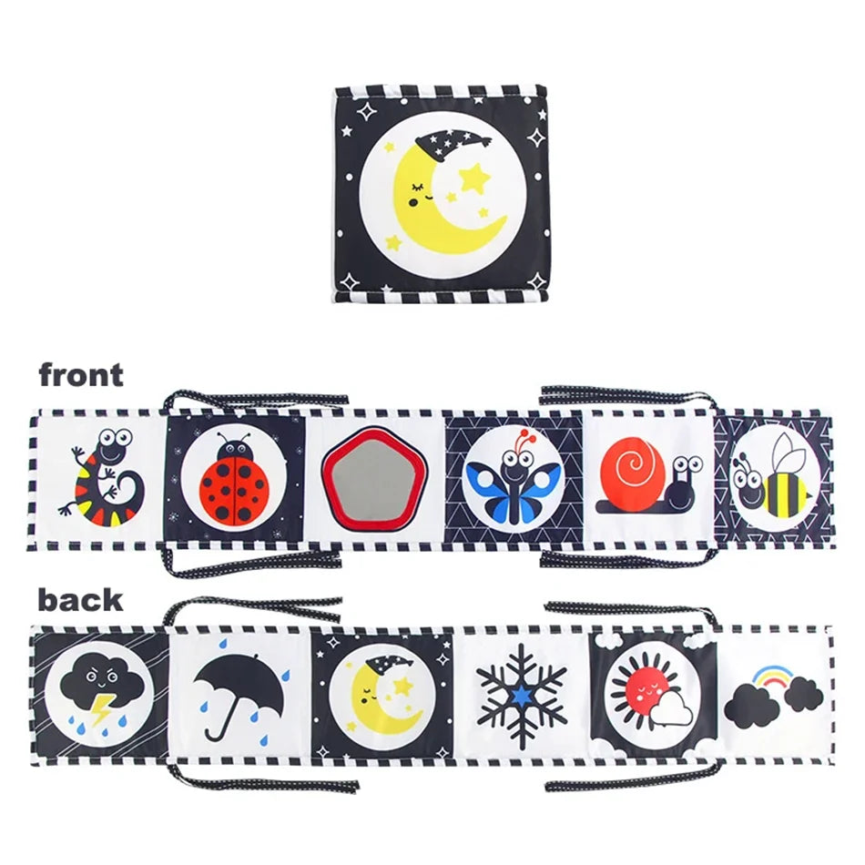 Baby Stoffbuch Hochkontrast-Babyspielzeug 0M+ Neugeborenen-Krippenspielzeug Schwarz-Weiß Tier-Sensorik-Stoffbücher Montessori-Spielzeug