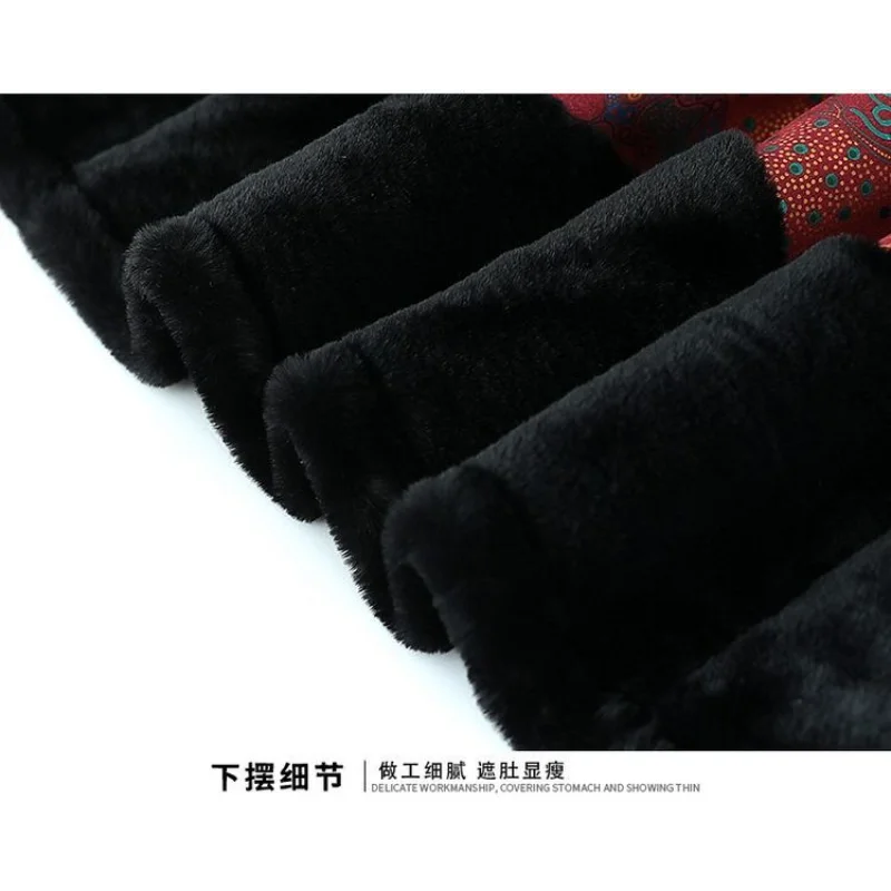 Chinesischer Stil, floraler, mit Fleece gefütterter Mantel für ältere Frauen, Kunstpelzkragen, Tang-Anzug, warme Winter-Oma-Oberbekleidung