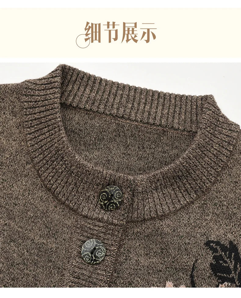 Koreanische frauen Kleidung Neue Stricken Woolen Gedruckt Strickjacke Mantel Mittleren Alters Mutter Strickwaren Tops Vintage Oma Pullover Jacke
