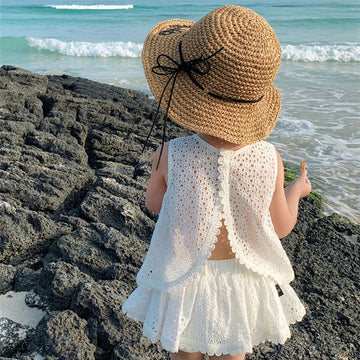 Mädchen 2024 Sommer Kleidung Sets Hohl Spitze Anzug Baby Casual Ärmelloses T-shirt + Shorts Kinder Kleidung Sets Baby Kleidung outfits