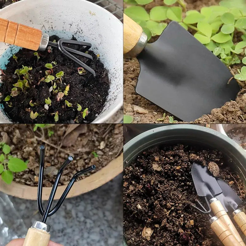 3PC/1Set Mini Garden Tool Set Portable Small Gardening Tools with Handles Shovel Rake Indoor Gardening Planting Flower Tools