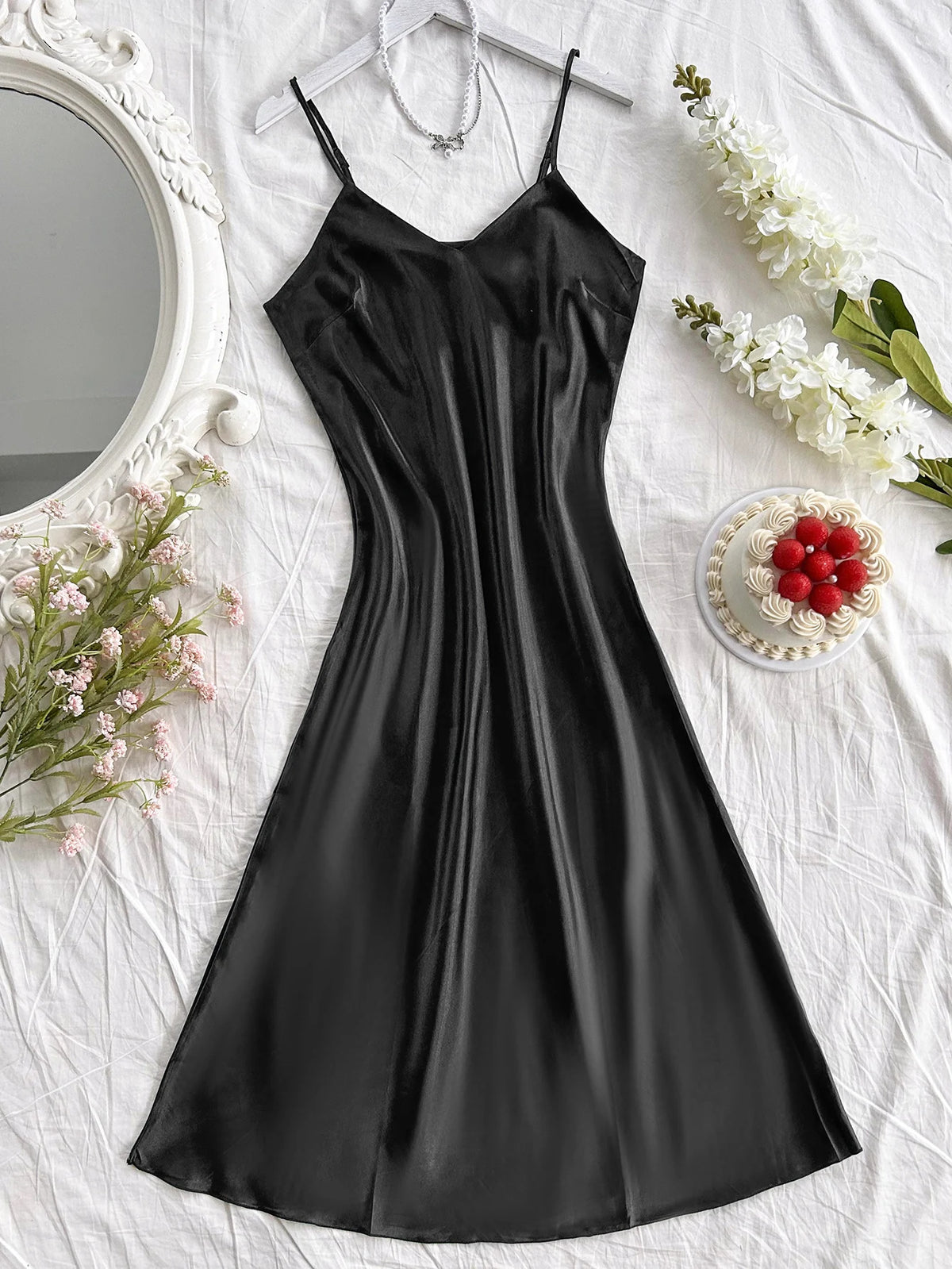 Elegantes Damen-Nachthemd, sexy, bequem, langes Slip-Kleid, einfarbiger Pyjama für Damen