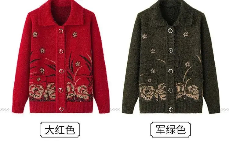 Mittelalterliche Mutter Strickjacke Pullover Mäntel Frühling Herbst Damen Langarm Strickwaren Oberteile 60-70 Jahre alte Oma Kleidung KX16