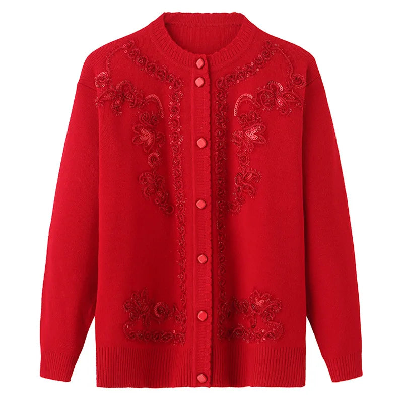 Fdfklak Oma Pullover Mantel frauen Strickjacke Mittleren Alters Ältere Mutter der Kleidung Frühling Herbst Langarm Top 4XL