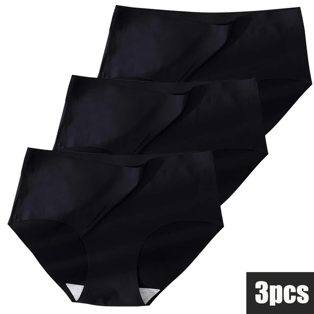 3Pcs Plus Größe Unterwäsche frauen Höschen Eis Seide Einfarbig Damen Nahtlose Unterhose Mädchen Briefs Atem Sexy Dessous weibliche