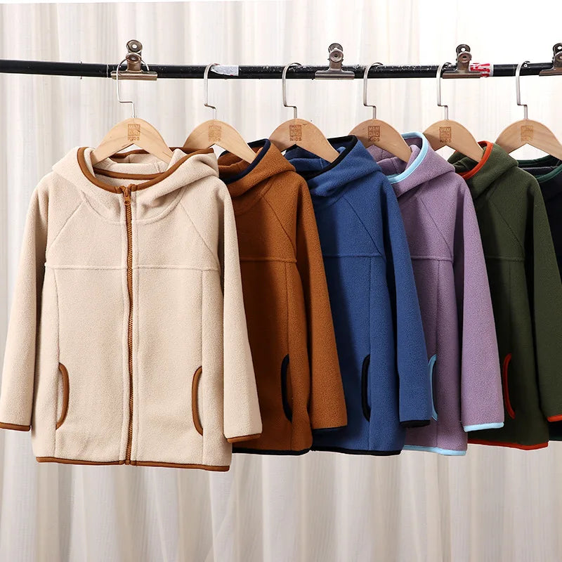 Kinder-Fleecejacke, Herbst und Winter, lässig, warm, für Teenager, Jungen und Mädchen, mit Kapuze, Oberbekleidung, antistatisch, winddicht, gemütlich, Kinderoberteile