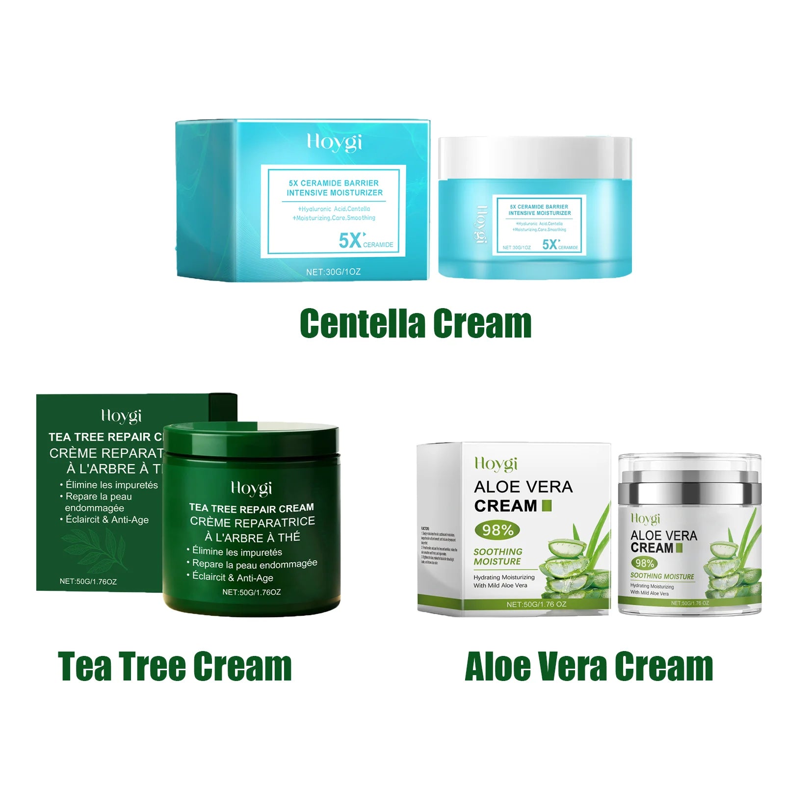 Multi-Action beruhigende Reparaturcreme für das Gesicht, Teebaumcreme, Centella Ceramide Aloe Vera Feuchtigkeitscreme für empfindliche und fettige Haut