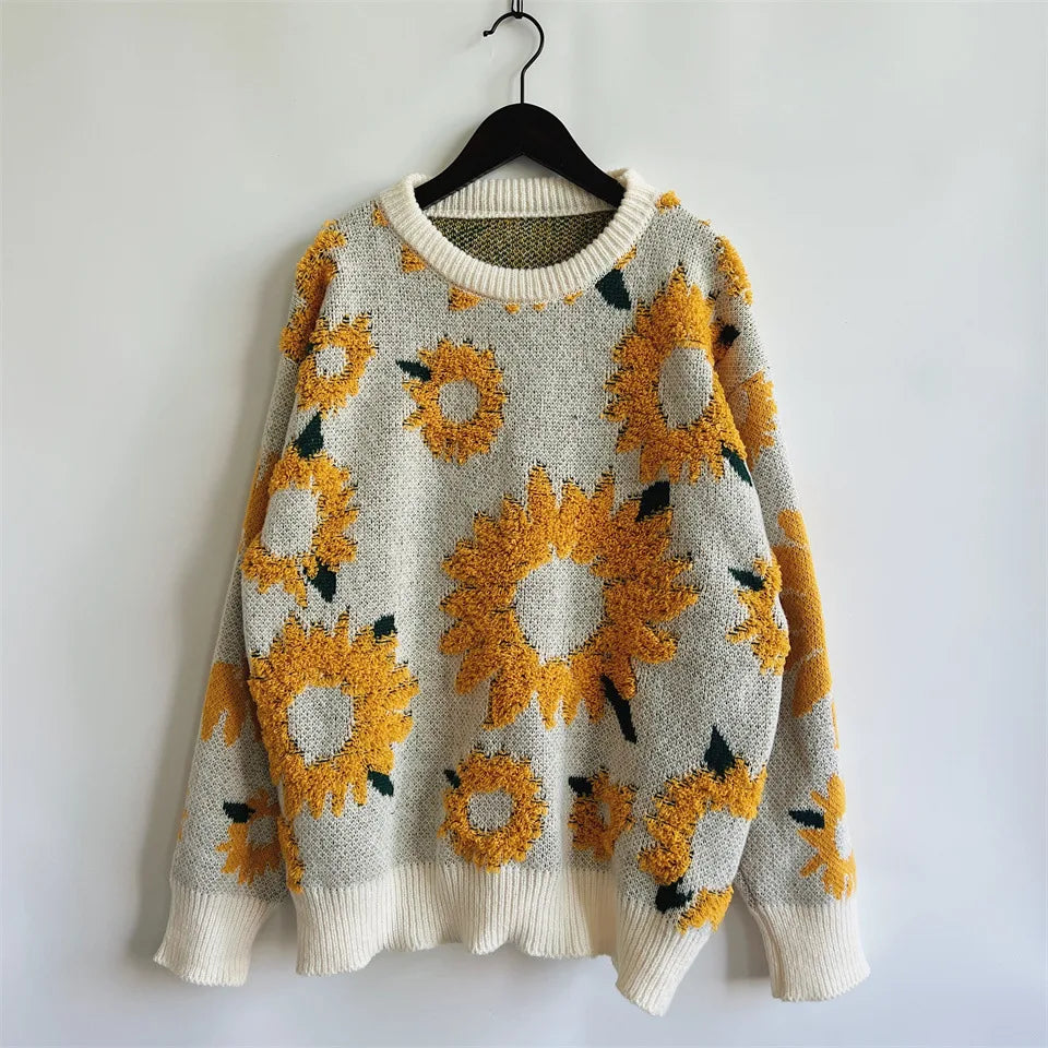 Damen Herbst Pullover Damen Mode Rundhalspullover mit Blumendruck, vielseitig einsetzbar für Herbst und Winter Herbst Pullover Damen