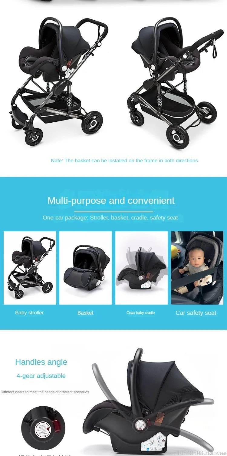 3-in-1-Kinderwagen, klappbar, beidseitig nutzbar, für alle Jahreszeiten, Kinderwagen, Babykutsche, hohe Sitzposition, für Neugeborene, Reisen