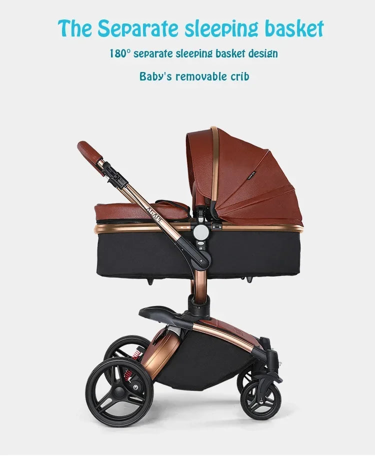 Kinderwagen 3in1 mit abnehmbarem Korb im Autositz. Hochformatige Eierschale aus PU-Leder, Babywagen, Luxuswagen für Babyautos