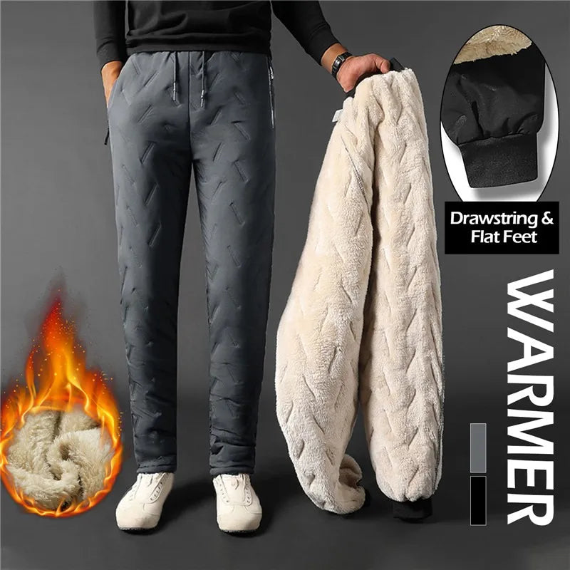 Winter Sweatwear Männer Plüsch Dicke Fleece Sweatpant Lammwolle Thermo Hosen Casual Hosen Wasserdicht Winddicht Warme Baumwolle Hosen