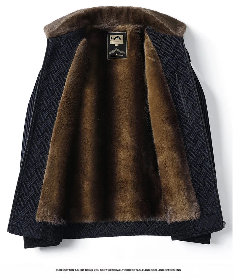 2025, Herren-Jacke aus Wollmischung, Herren-Plüsch-verdickte Chenille-Baumwollkleidung, Papa-Kleidung, warmer Opa-Baumwollmantel