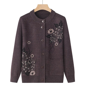 Koreanische frauen Kleidung Neue Stricken Woolen Gedruckt Strickjacke Mantel Mittleren Alters Mutter Strickwaren Tops Vintage Oma Pullover Jacke