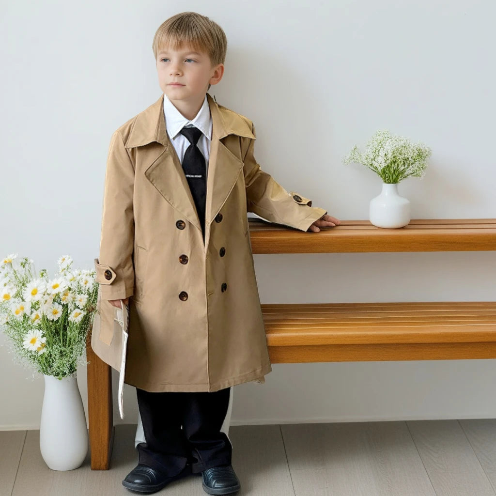 Teenager-Schultrenchcoat, Langer Stylischer Windbreaker für Jungen, Britischer Retro-Herbst-Winter-Mantel 2026, Modische Oberbekleidung für Kinder