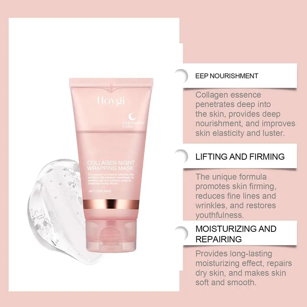 Collagen Overnight Wrapping Peel Off Gesichtsmaske, koreanische Collagen Night Wrapping Mask spendet tief Feuchtigkeit, Nachtpflegemaske, Creme, 75 ml