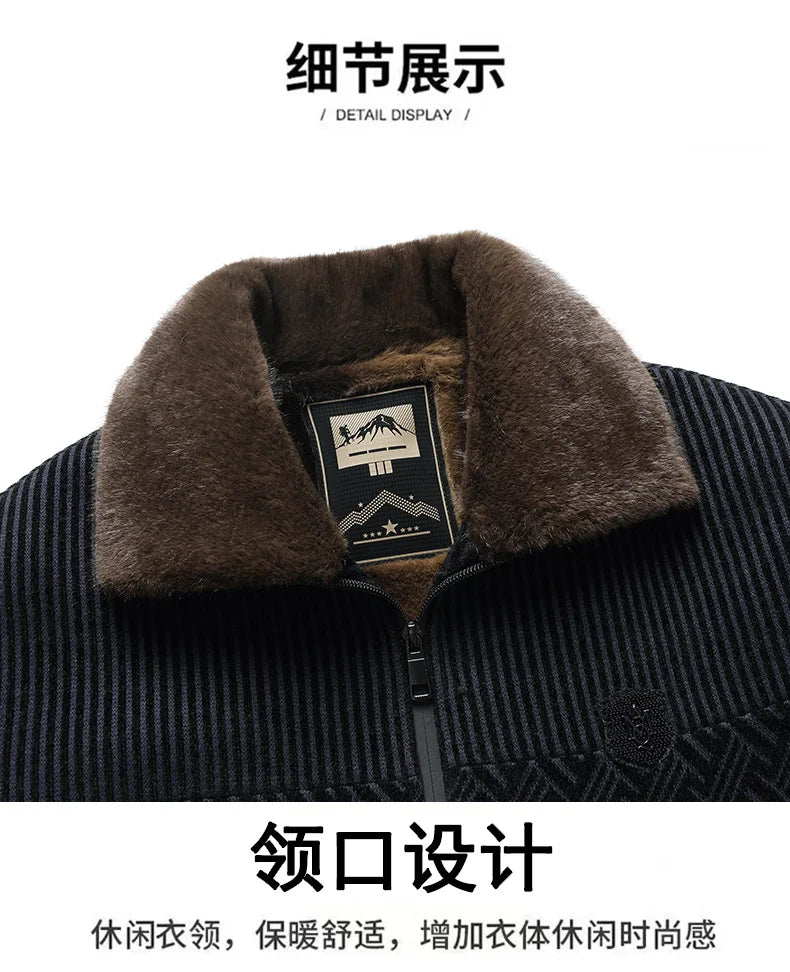 2025, Herren-Jacke aus Wollmischung, Herren-Plüsch-verdickte Chenille-Baumwollkleidung, Papa-Kleidung, warmer Opa-Baumwollmantel