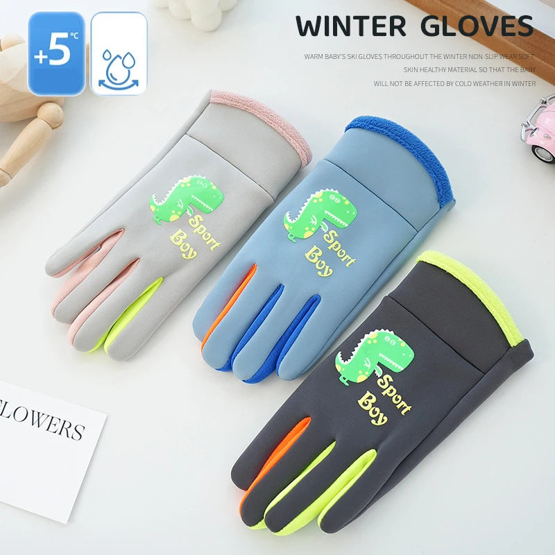 Kinder Warme Handschuhe Herbst Winter Cartoon Dinosaurier Jungen Mädchen Outdoor Radfahren Handschuhe für Kinder Winddichte Wasserabweisende Handschuhe