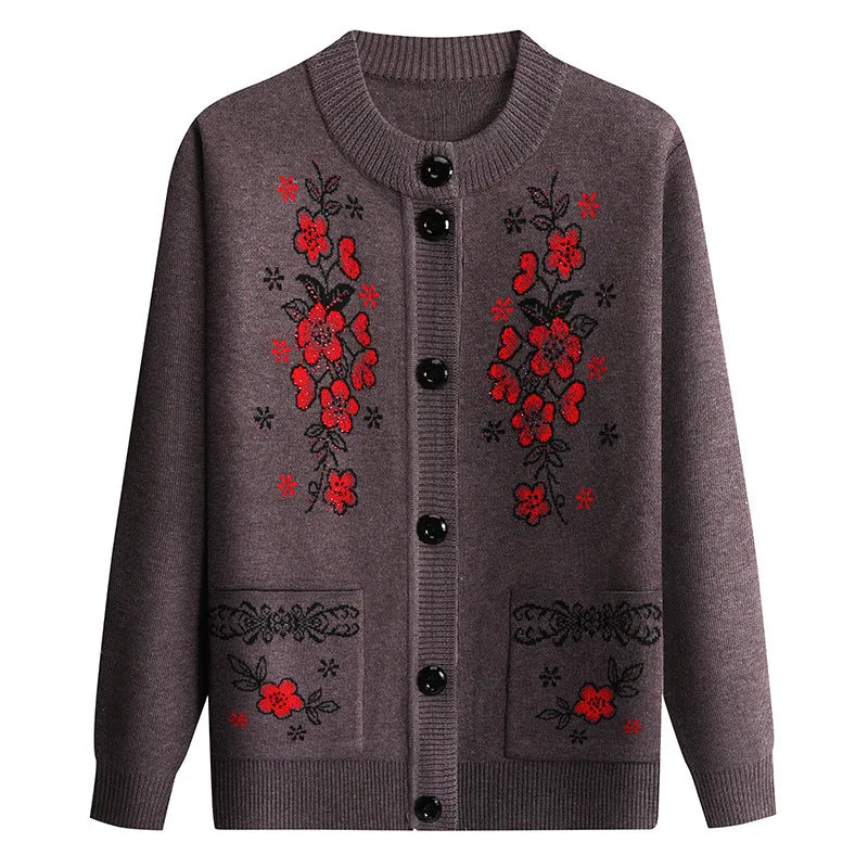 Dicke warme Oma Winter Pullover Strickjacke Frauen Kleidung mittleren Alters ältere Mutter Frühling Herbst Mantel stricken alte Dame Top XL-4XL