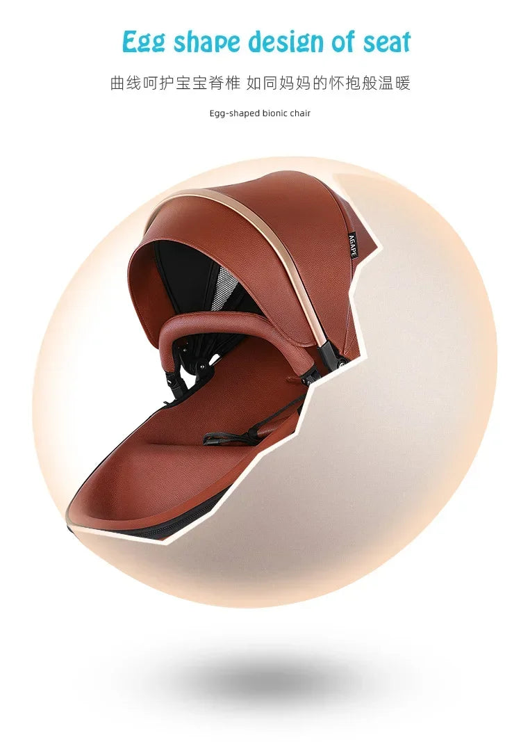 Kinderwagen 3in1 mit abnehmbarem Korb im Autositz. Hochformatige Eierschale aus PU-Leder, Babywagen, Luxuswagen für Babyautos