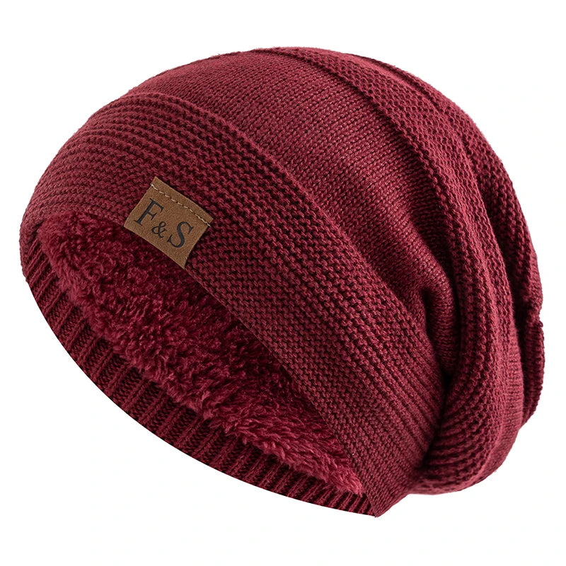 Neue Unisex Slouchy Winter Hüte Hinzufügen Pelz Gefüttert Männer Und Frauen Warme Beanie Cap Casual Label Decor Winter Gestrickte Hüte