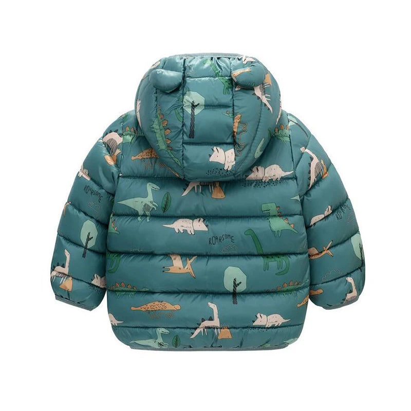 Kinder Jungen Baby Mit Kapuze Leichte Daunenjacken Warme Oberbekleidung Herbst Kinder Mädchen Mäntel Cartoon Dinosaurier Druck Freizeitkleidung