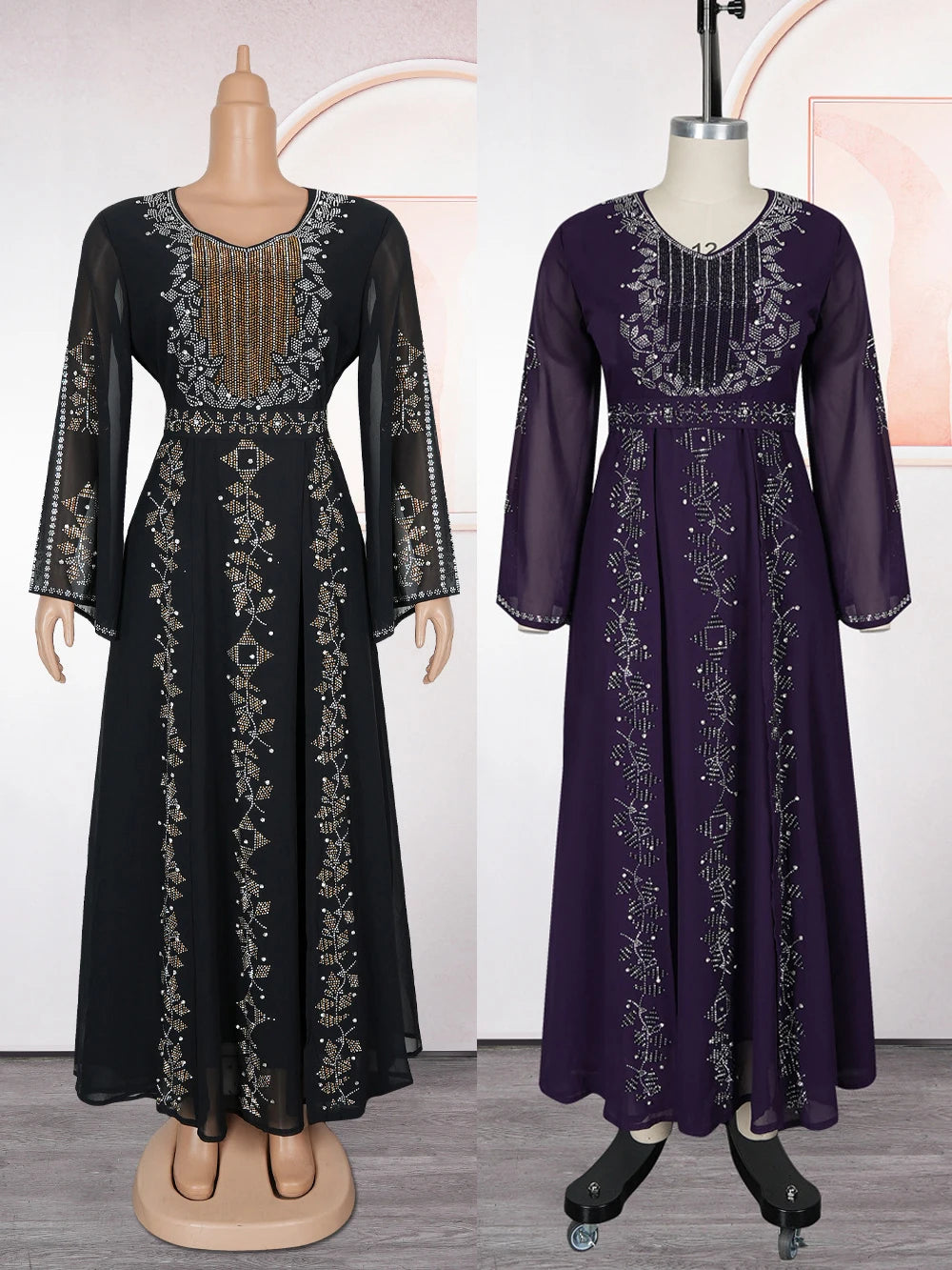 Rüsche Hülse Chiffon Kleider Elegante Frauen Hochzeit Party Abendkleid African Dashiki Diamant Abaya Kleidung Dubai Türkei Kleid