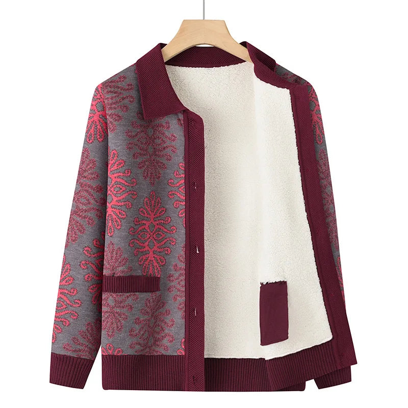 Warme Oma Pullover Frauen Herbst Winter Pullover Mantel Mutter Strickjacke für Frau dicke Samt Strickwaren weibliche Kleidung