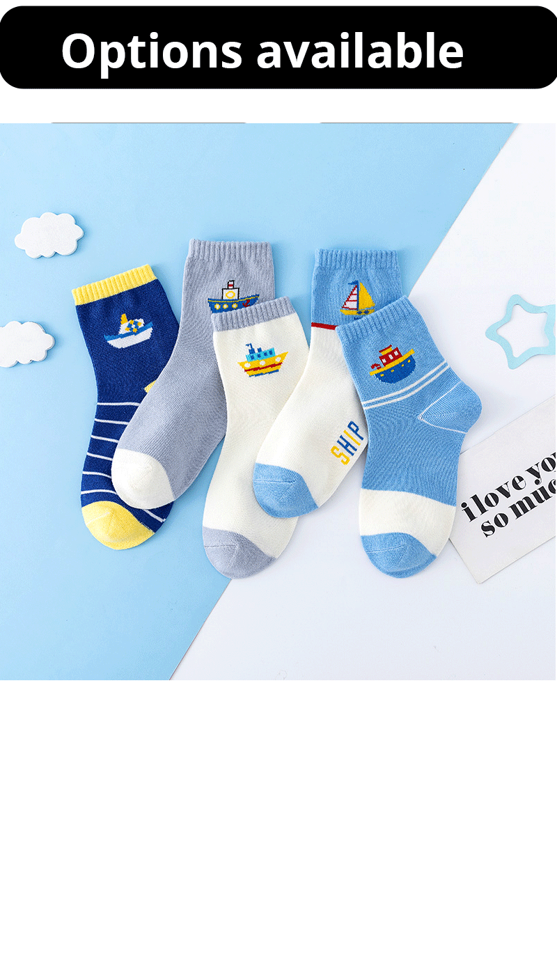 5 Paar neue Herbst und Winter Kinder Socken gestreifte Segelboot Jungen Socken 4 bis 8 Jahre alte Socken