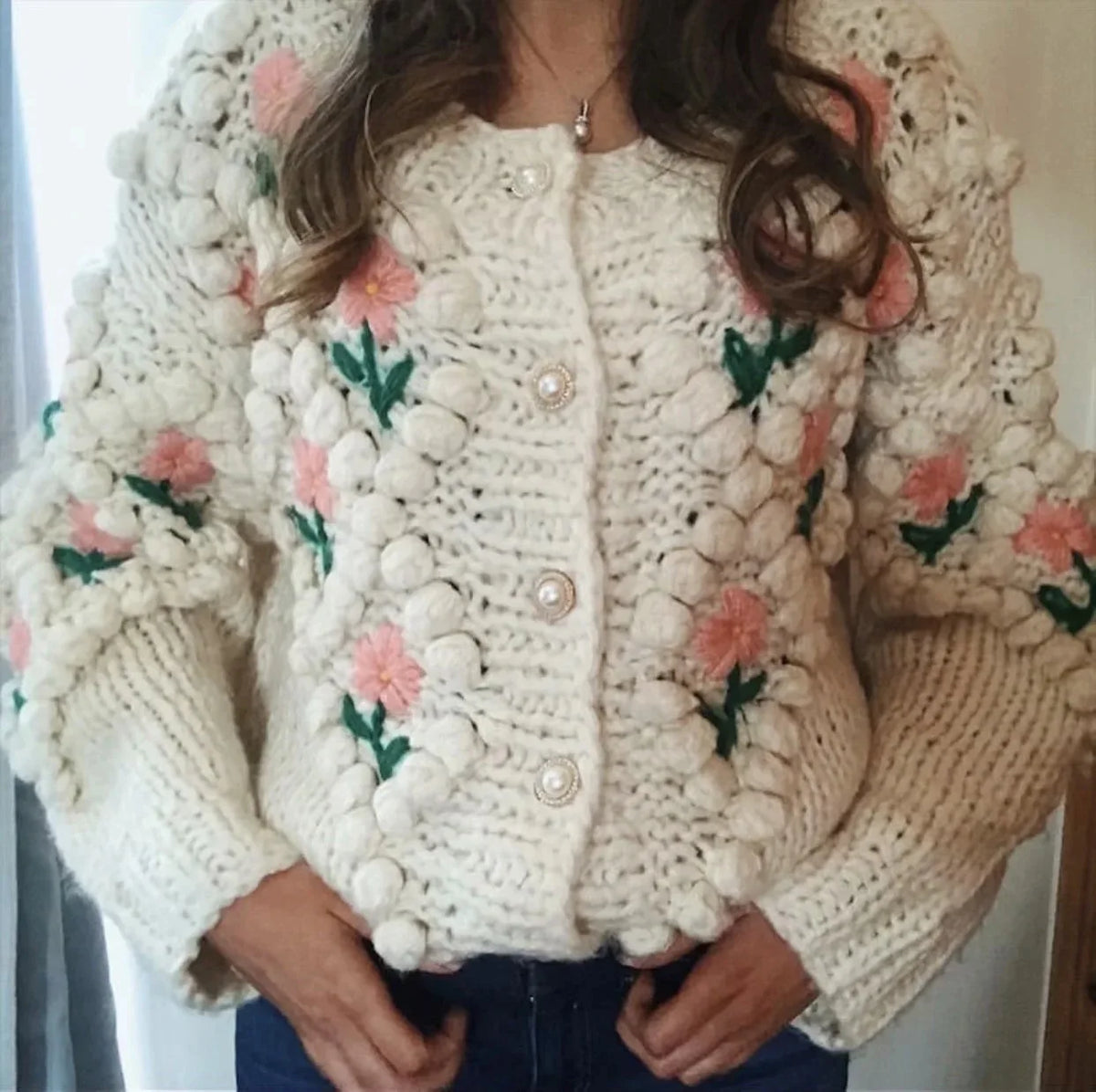 Frauen Herbst Damen Kleidung Oberbekleidung Lose einreiher Strickjacke Pullover Mit Stilvollen Verzierten Knöpfen Ropa Mujer