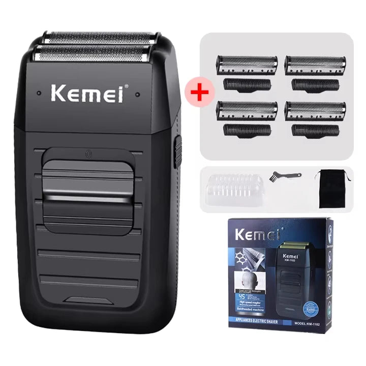 Kemei wiederaufladbarer Akku-Rasierer für Männer, Twin-Klinge, hin- und hergehender Bartrasierer, Gesichtspflege, multifunktionaler starker Trimmer KM-1102