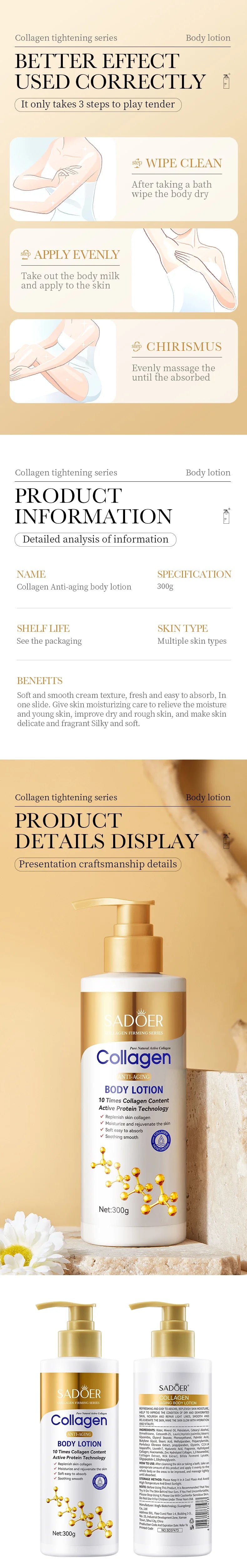 Kollagenmilch Bleaching Face Body Cream Whitening Skin Moisturizing Lotion Lightening Care