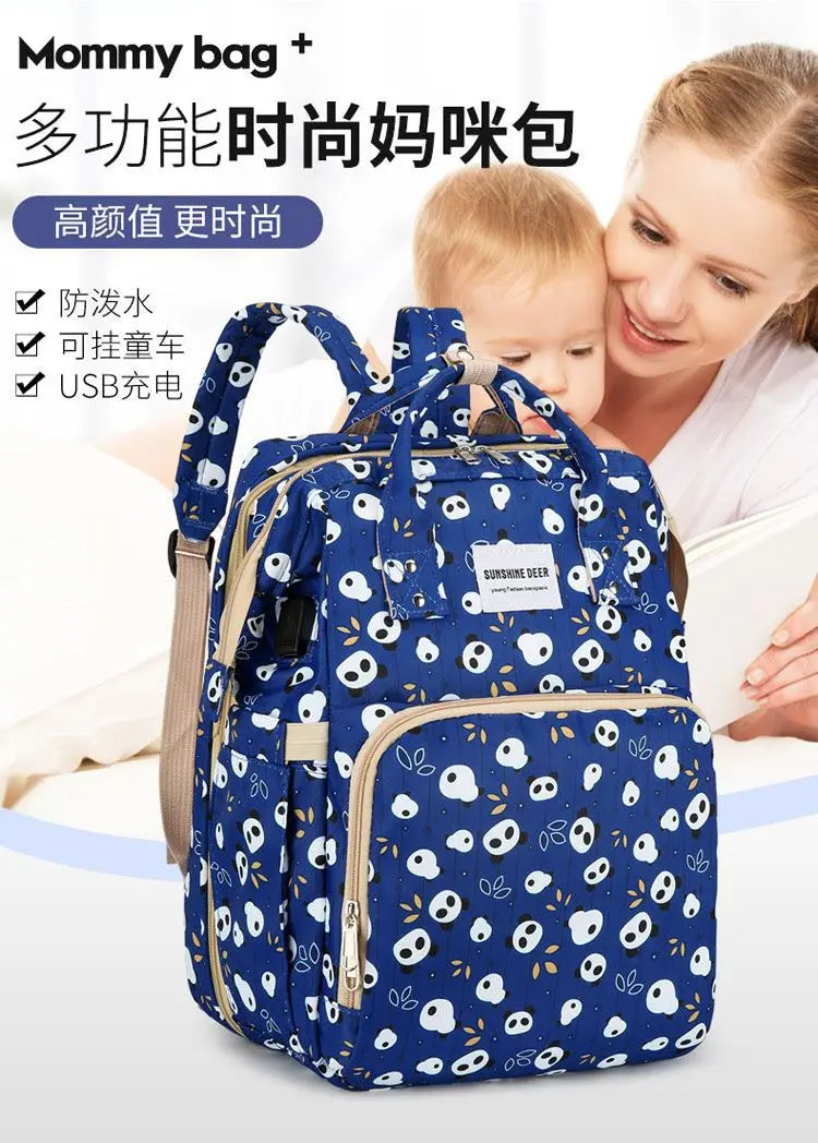 Mama Wickeltaschen Babybett Mutter Große Kapazität Windel Milchflasche Rucksäcke mit Wickelunterlage Praktische Baby-Stilltaschen Geschenk