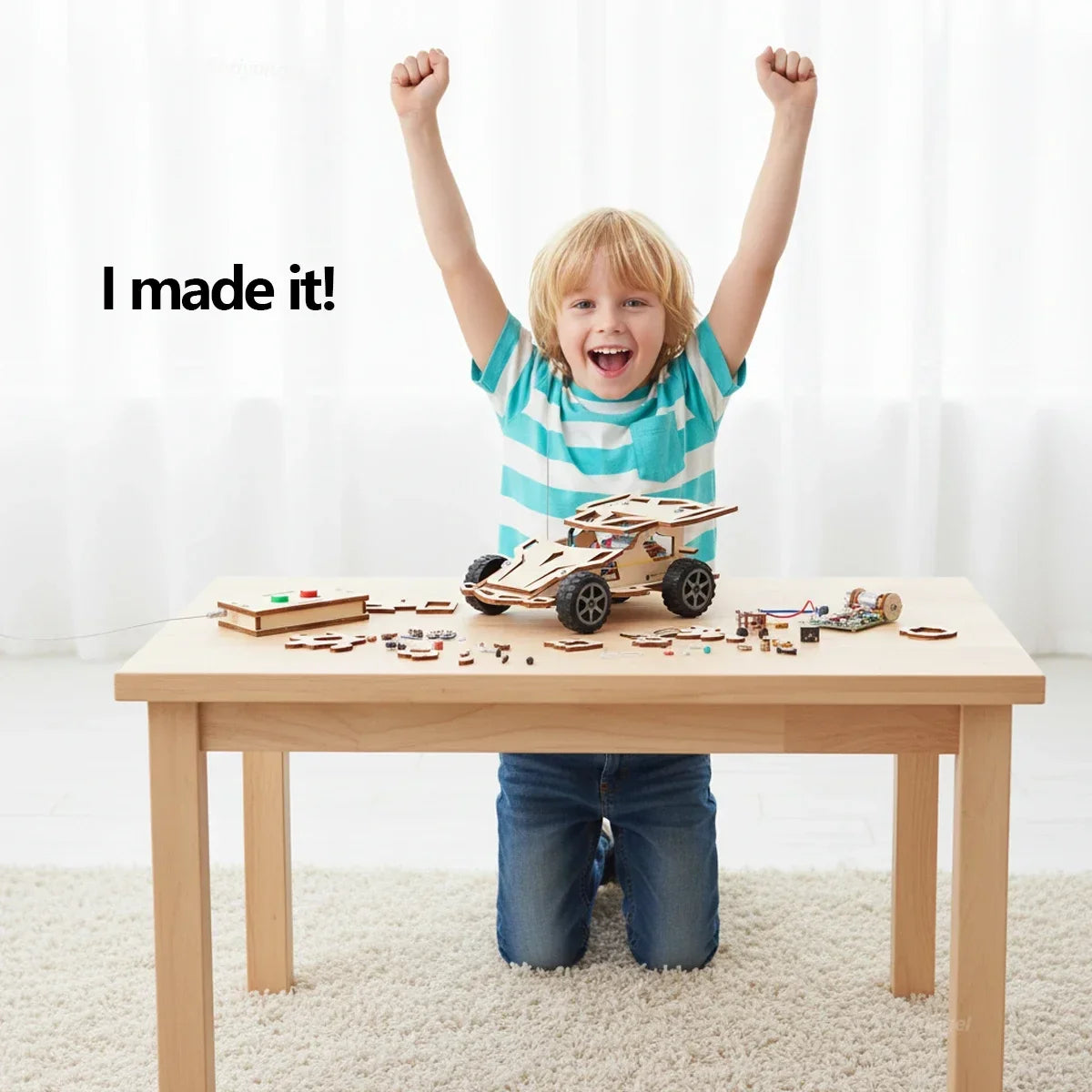 DIY Holz Fernbedienung Auto Holz Allradantrieb Racing Montage Wissenschaft Experiment Kits KINDER STEM Lernspielzeug