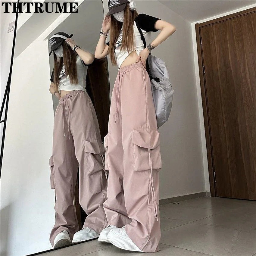 Retro Vintage High Street Baggy Hosen Mode Frauen Übergroßen Kordelzug Tasche Neue Hose Casual Streetwear Lose Jogger Hosen
