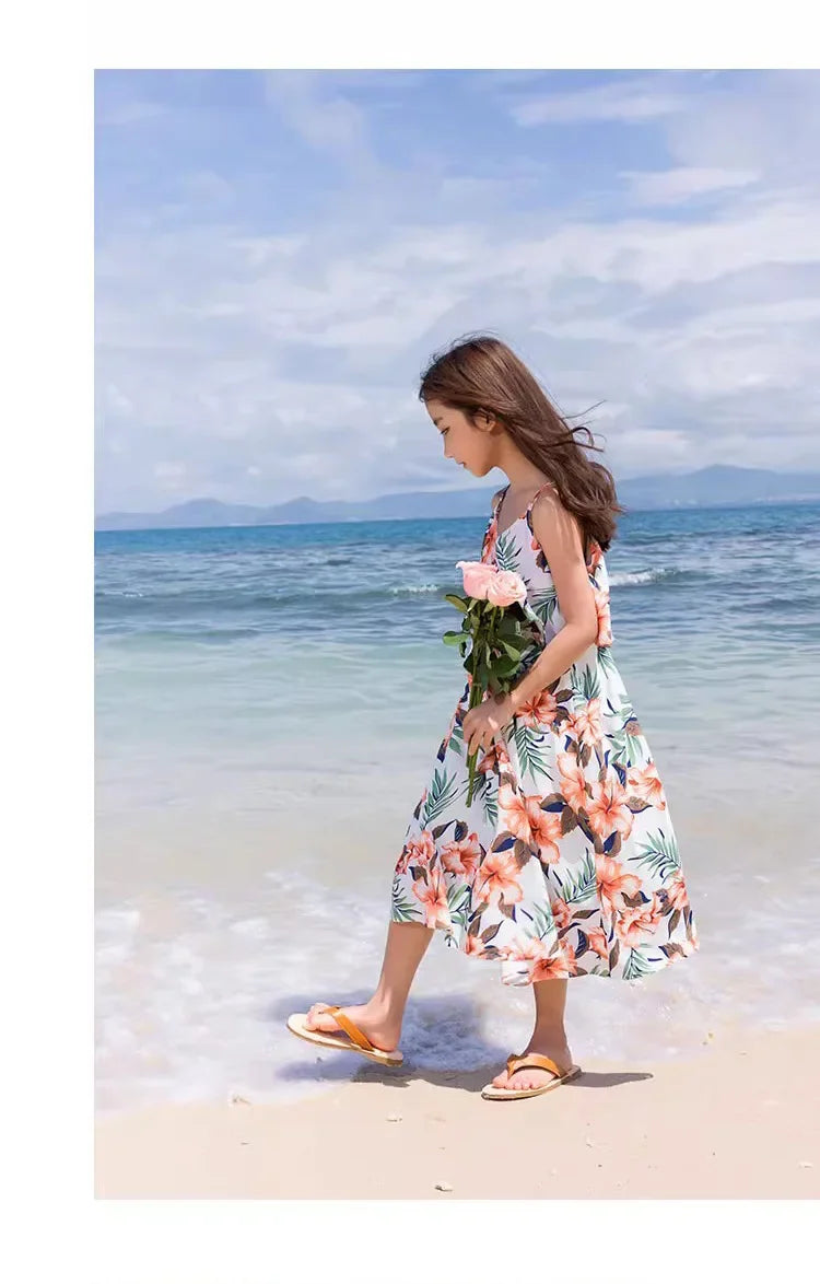 Family Look Vacation Beachwear Mother Daughter Sleeveless Dress Dad Son Matching Floral Shirt Set Parent-Child Holiday Outfits